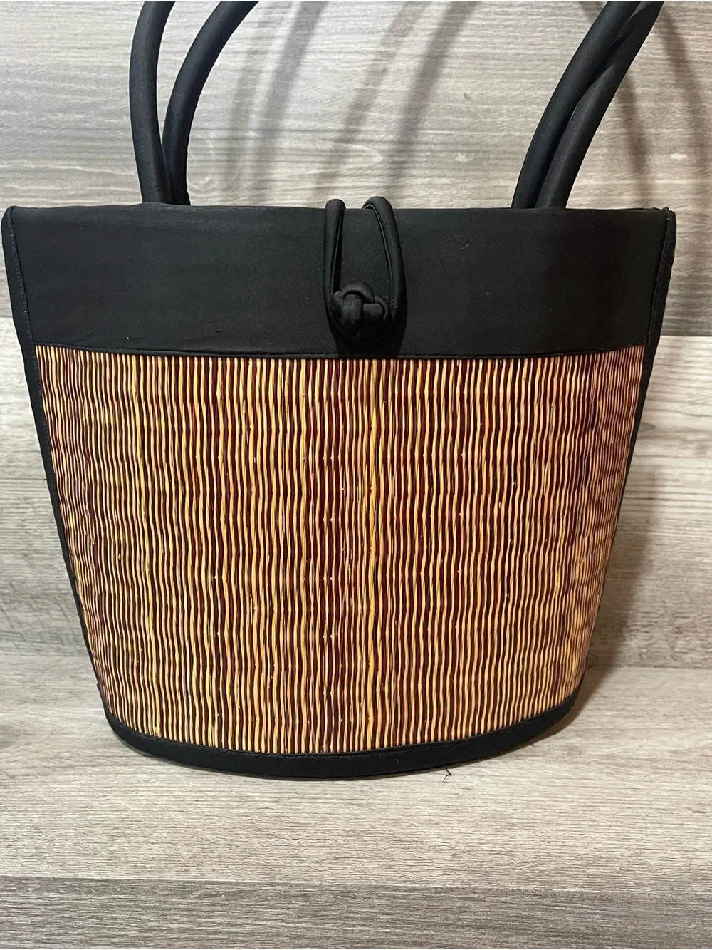 Baskets of Cambodia Sculptural Tote Purse Black Artisan Fair Trade Woven Bag